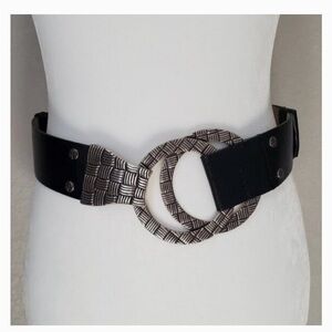 Chico's Leather Round Buckle Clasp Casual Women Career 2" Wide Belt